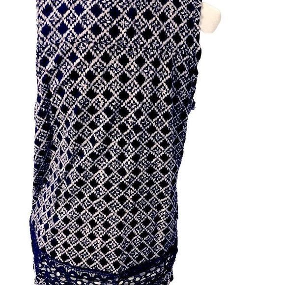 Ann Taylor Loft Navy 100% Cotton Argyle Crochet Accent Tank Top SZ L EUC - Picture 2 of 12